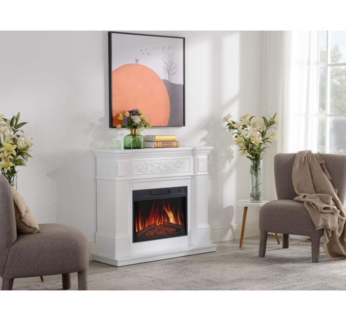 Електрокамін ArtiFlame Toscana з обігрівом і звуком горіння вогню білий