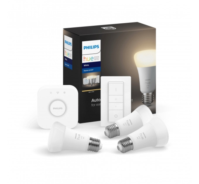 Стартовий комплект Philips Hue White (Bridge, Dimmer, лампа E27 White 3шт)